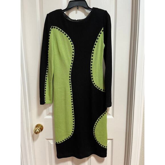 Donna Vinci Knits Vintage Church Dress Green Black Beaded Size 6 Modest Wool - Picture 2 of 12